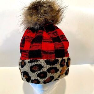 Panache leopard Buffalo plaid beanie hat women’s